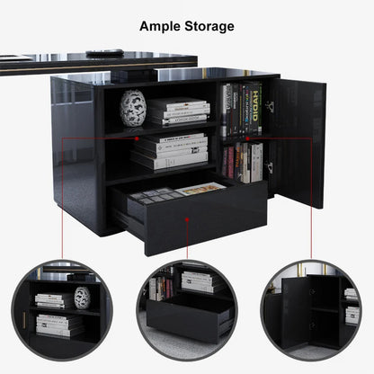Modern 1600mm Black L-Shaped Desk Corner Computer Desk with Cabinet & Rich Storage - 