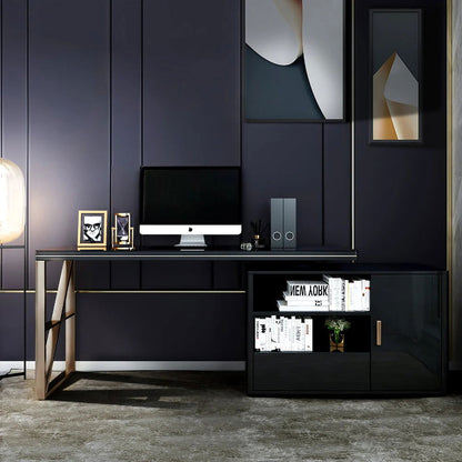 Modern 1600mm Black L-Shaped Desk Corner Computer Desk with Cabinet & Rich Storage - Homary