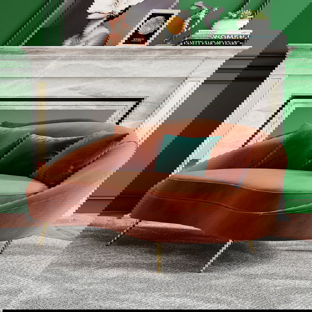 Modern 1600mm Bronze Velvet Curved Sofa Toss Pillow Included - 