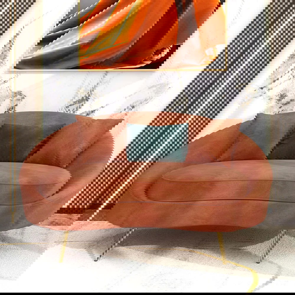 Modern 1600mm Bronze Velvet Curved Sofa Toss Pillow Included - 