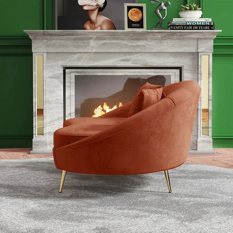 Modern 1600mm Bronze Velvet Curved Sofa Toss Pillow Included - 