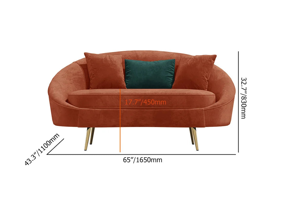 Modern 1600mm Bronze Velvet Curved Sofa Toss Pillow Included - 