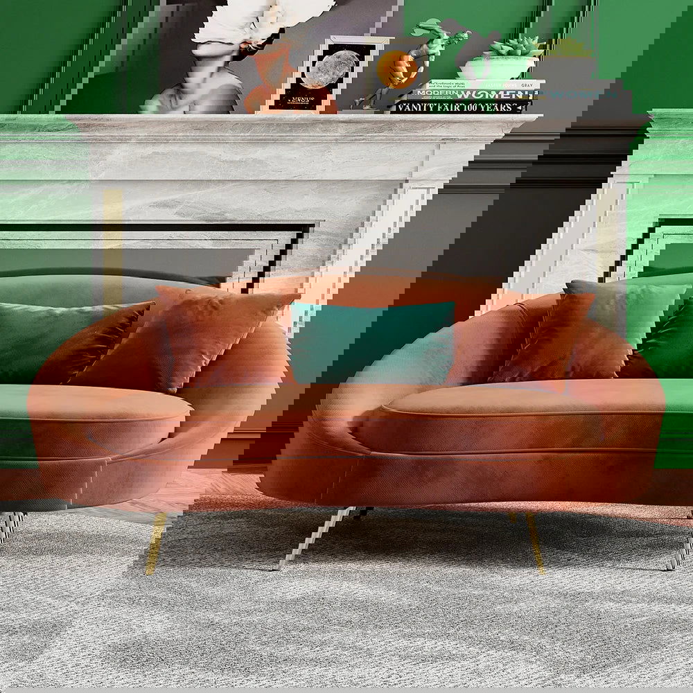 Modern 1600mm Bronze Velvet Curved Sofa Toss Pillow Included - Homary