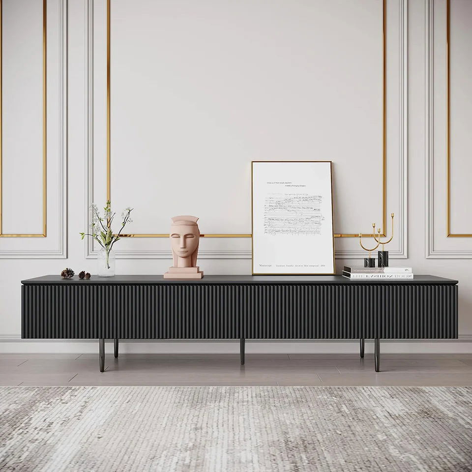 Modern 1800mm TV Stand with Drawers Line Media Console with Black Metal Legs - 