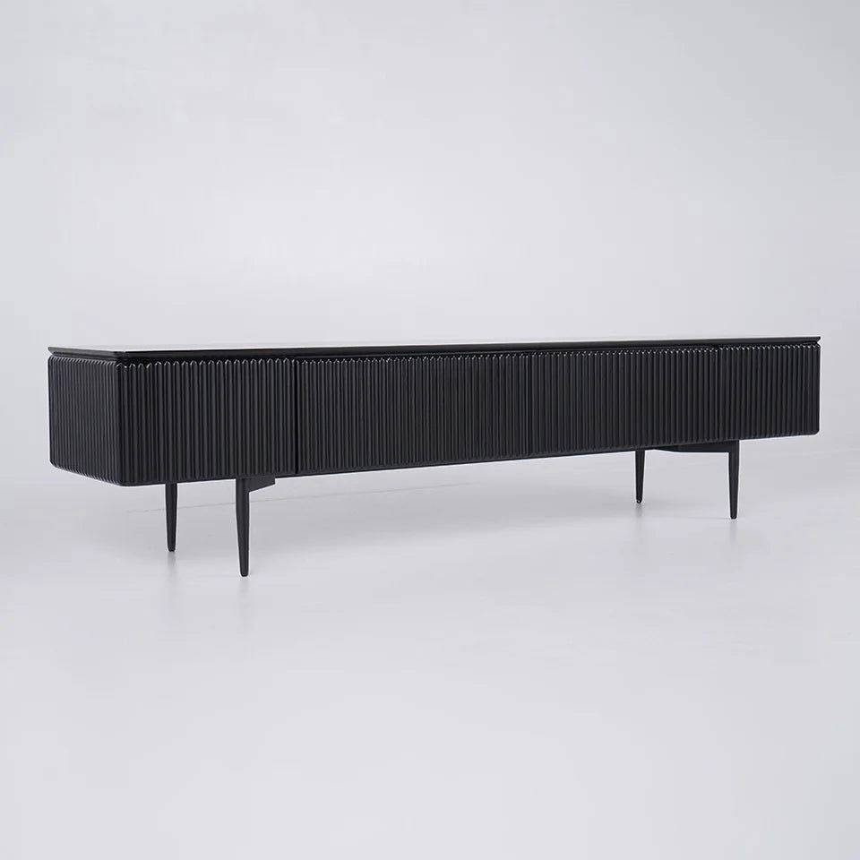 Modern 1800mm TV Stand with Drawers Line Media Console with Black Metal Legs - 