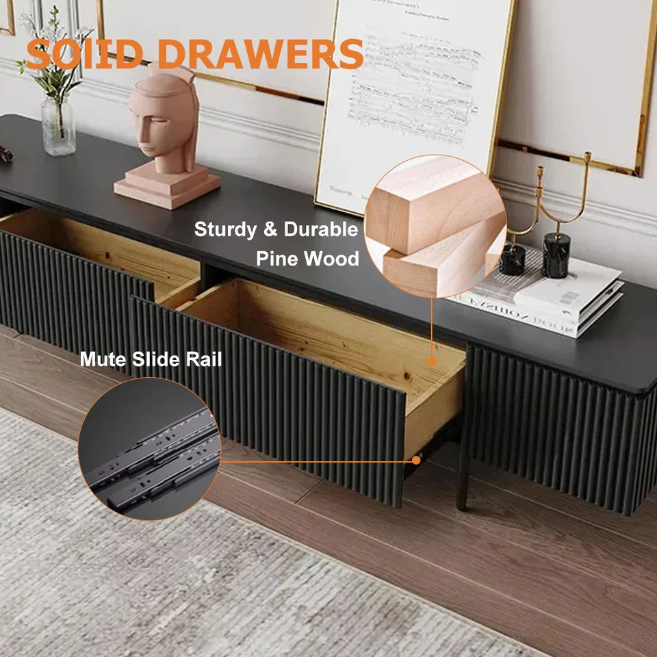 Modern 1800mm TV Stand with Drawers Line Media Console with Black Metal Legs - 