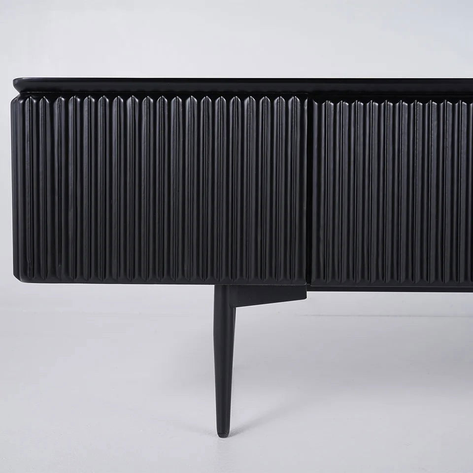 Modern 1800mm TV Stand with Drawers Line Media Console with Black Metal Legs - 