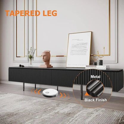 Modern 1800mm TV Stand with Drawers Line Media Console with Black Metal Legs - 