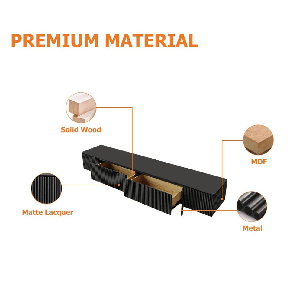 Modern 1800mm TV Stand with Drawers Line Media Console with Black Metal Legs - 