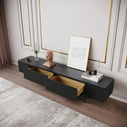 Modern 1800mm TV Stand with Drawers Line Media Console with Black Metal Legs - 