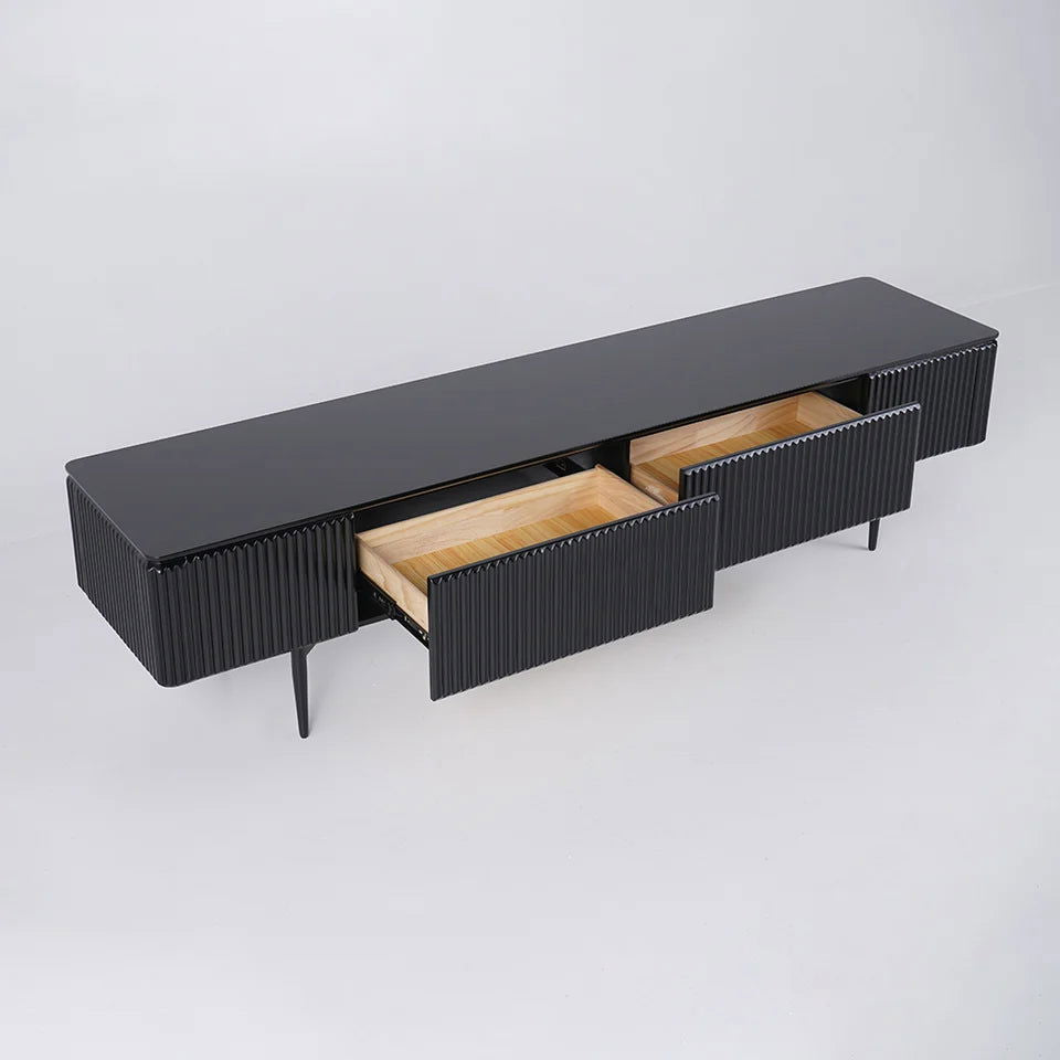 Modern 1800mm TV Stand with Drawers Line Media Console with Black Metal Legs - 