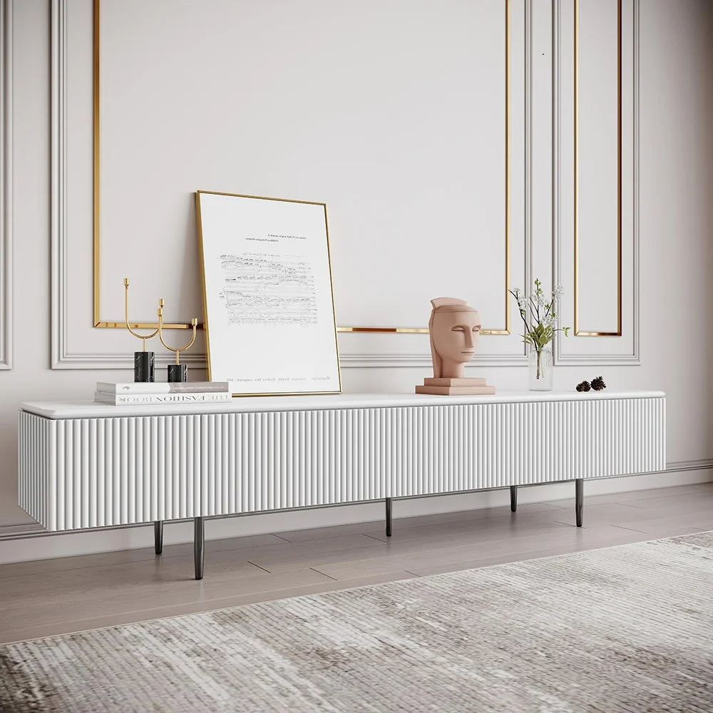 Modern 1800mm TV Stand with Drawers Line Media Console with Black Metal Legs - 