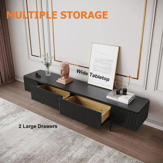 Modern 1800mm TV Stand with Drawers Line Media Console with Black Metal Legs - Homary
