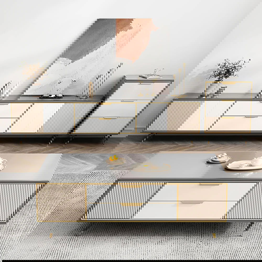 Modern 2000mm TV Stand TV Console with Drawers Line Media Console with Doors - 