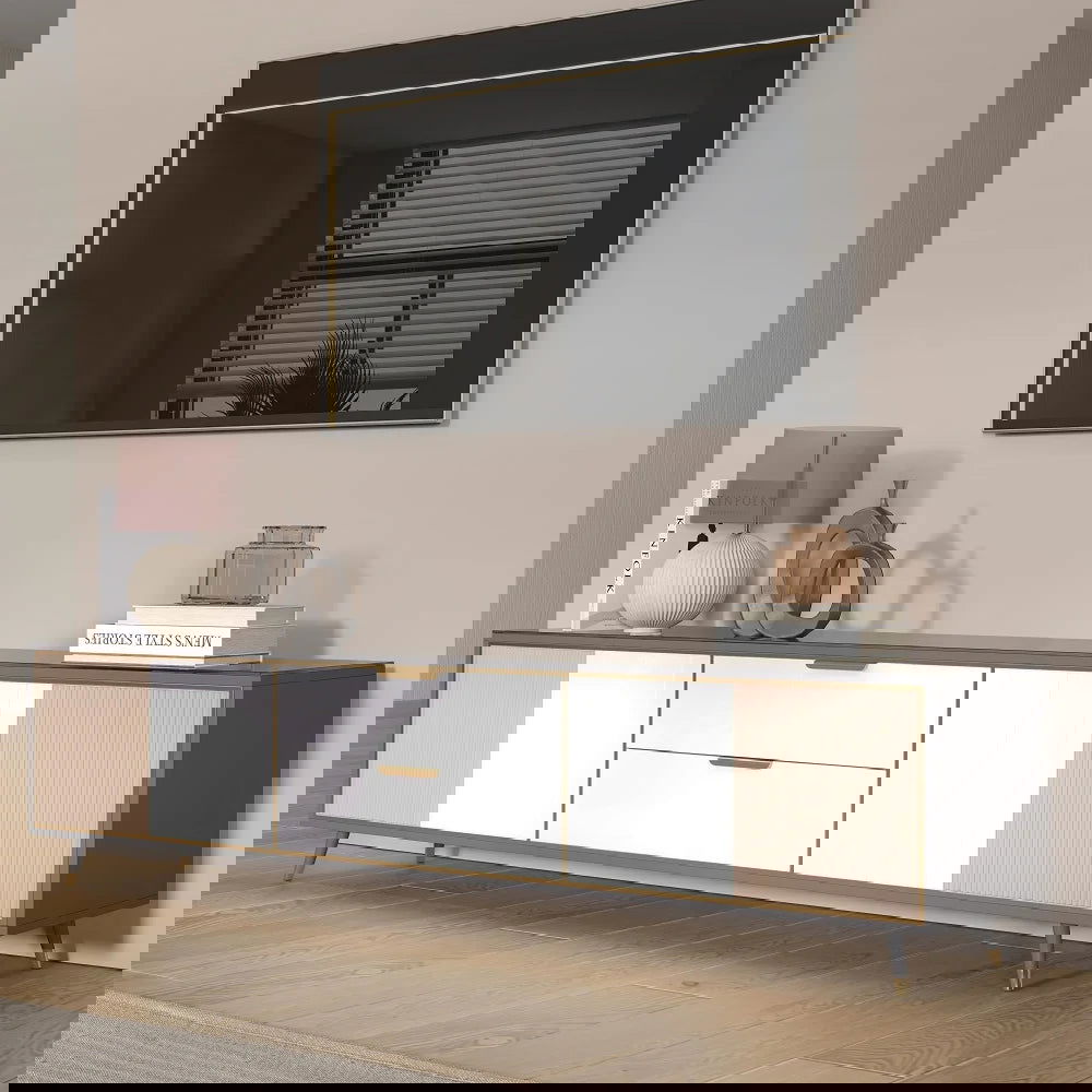 Modern 2000mm TV Stand TV Console with Drawers Line Media Console with Doors - Homary