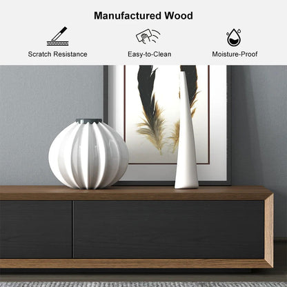 Modern 2200mm Walnut & Black TV Stand Rectangle Media Console with 4 Drawers - 