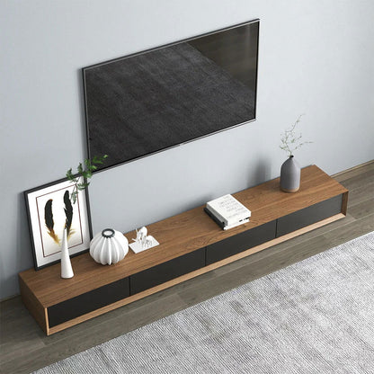 Modern 2200mm Walnut & Black TV Stand Rectangle Media Console with 4 Drawers - 