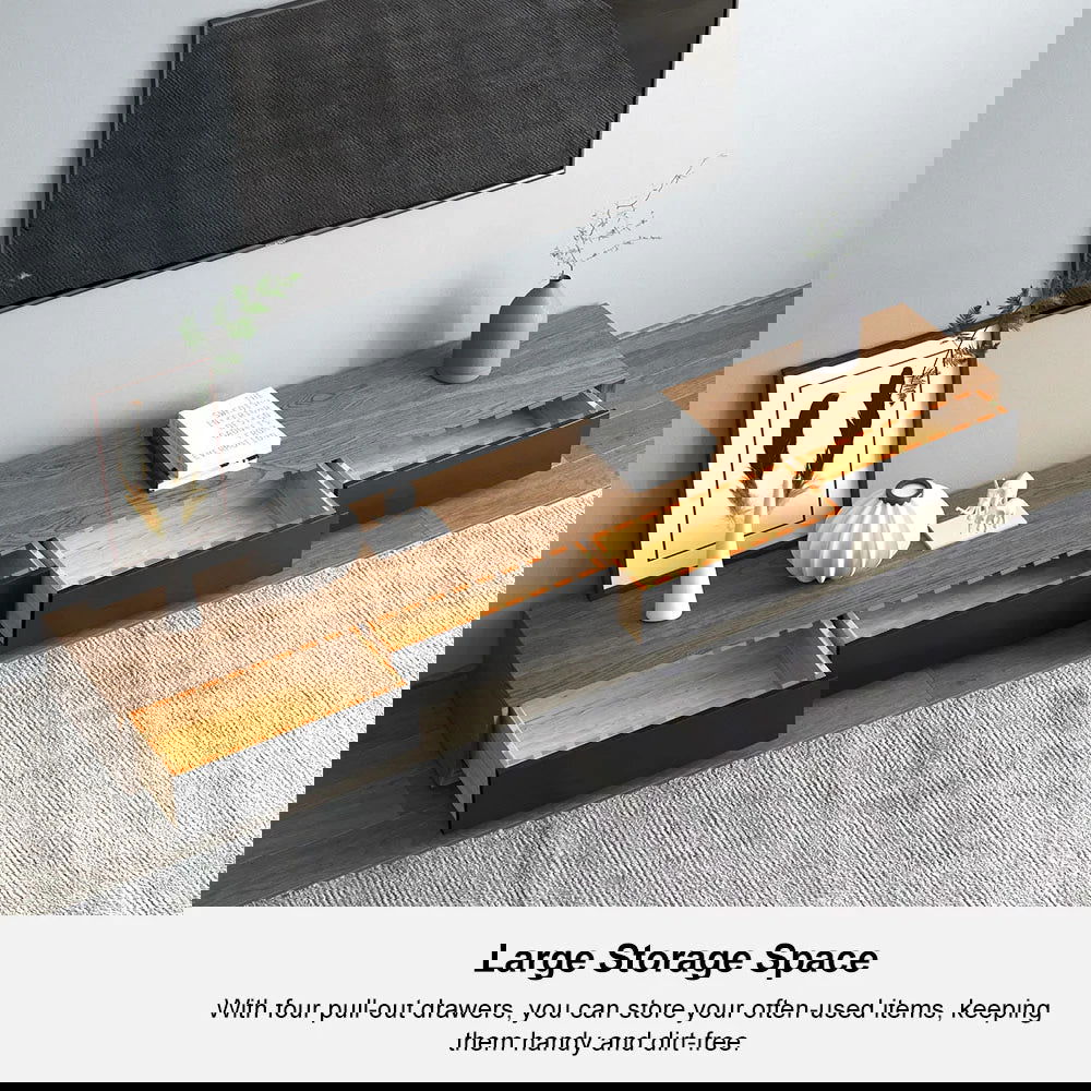 Modern 2200mm Walnut & Black TV Stand Rectangle Media Console with 4 Drawers - 