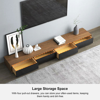 Modern 2200mm Walnut & Black TV Stand Rectangle Media Console with 4 Drawers - 