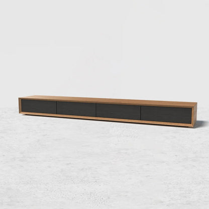 Modern 2200mm Walnut & Black TV Stand Rectangle Media Console with 4 Drawers - 