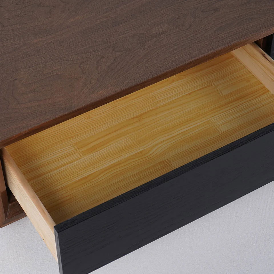 Modern 2200mm Walnut & Black TV Stand Rectangle Media Console with 4 Drawers - 