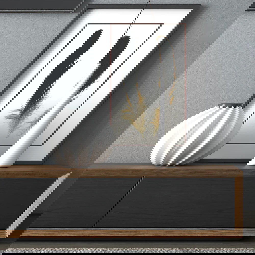 Modern 2200mm Walnut & Black TV Stand Rectangle Media Console with 4 Drawers - 