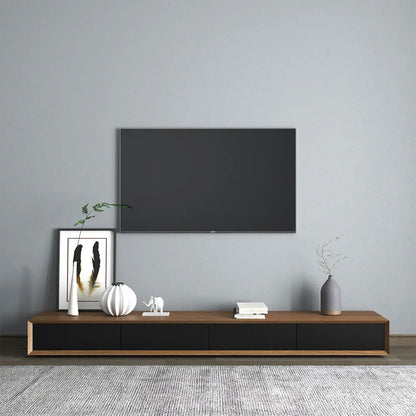 Modern 2200mm Walnut & Black TV Stand Rectangle Media Console with 4 Drawers - 
