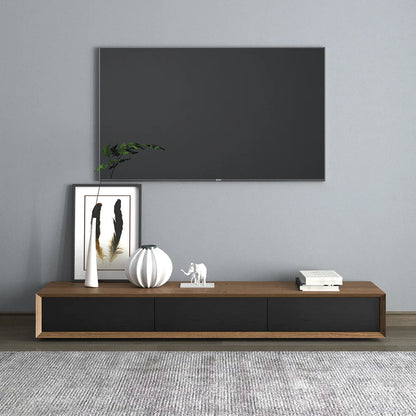 Modern 2200mm Walnut & Black TV Stand Rectangle Media Console with 4 Drawers - 