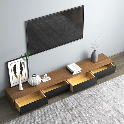 Modern 2200mm Walnut & Black TV Stand Rectangle Media Console with 4 Drawers - Homary
