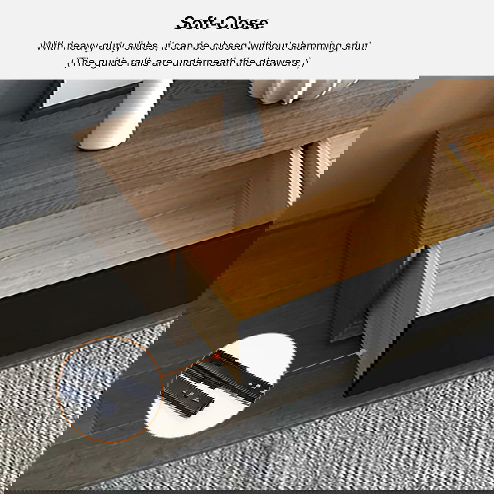 Modern 2200mm Walnut & Black TV Stand Rectangle Media Console with 4 Drawers - Homary