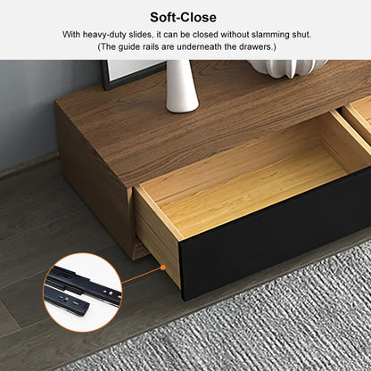 Modern 2200mm Walnut & Black TV Stand Rectangle Media Console with 4 Drawers - Homary