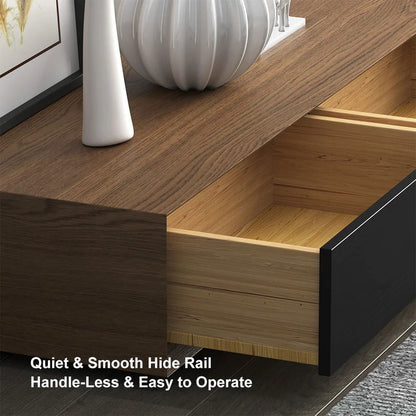 Modern 2200mm Walnut & Black TV Stand Rectangle Media Console with 4 Drawers - Homary