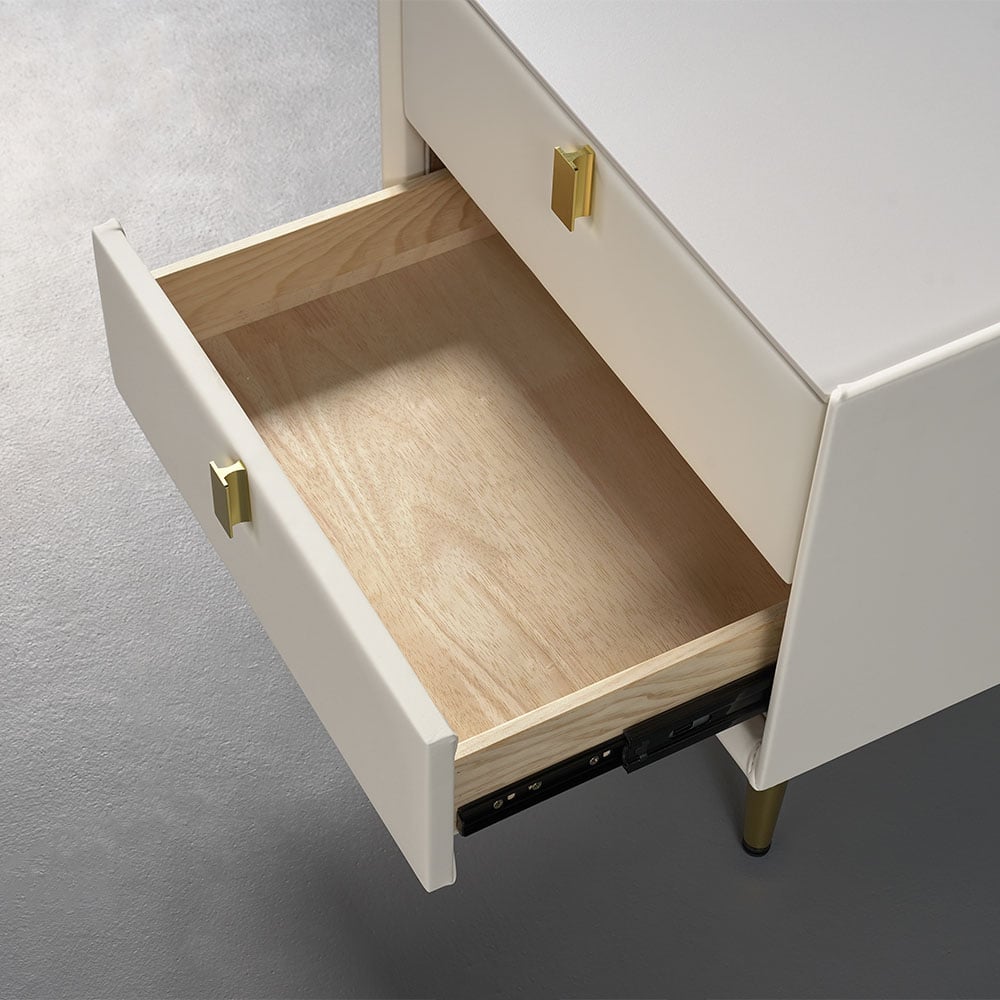 Modern 2 Drawers PU Leather Bedside Table Nightstand with Gold Metal Legs - 
