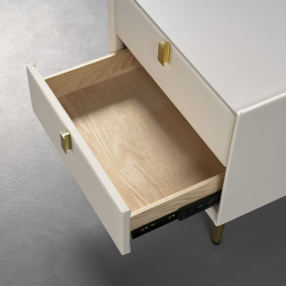 Modern 2 Drawers PU Leather Bedside Table Nightstand with Gold Metal Legs - 
