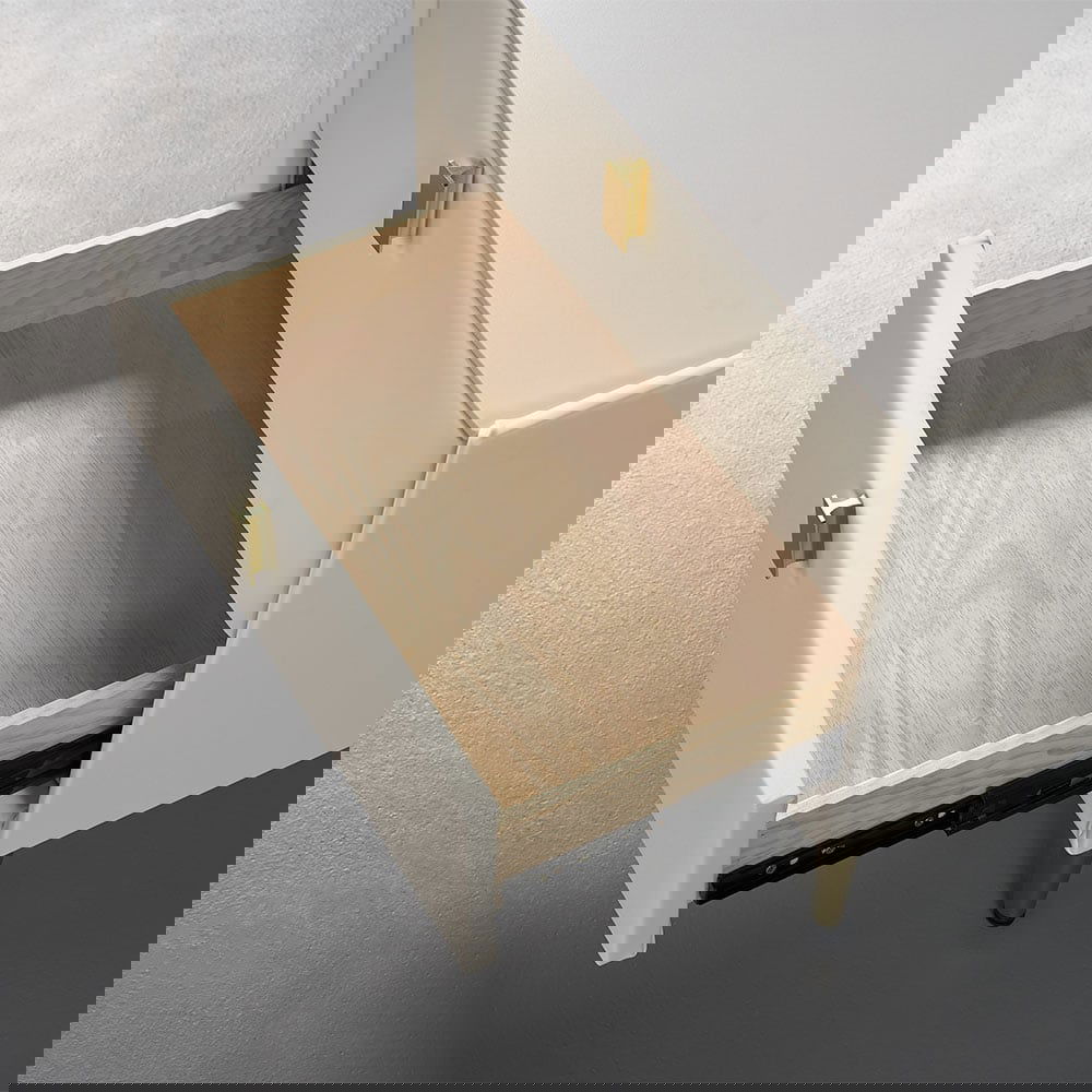 Modern 2 Drawers PU Leather Bedside Table Nightstand with Gold Metal Legs - 