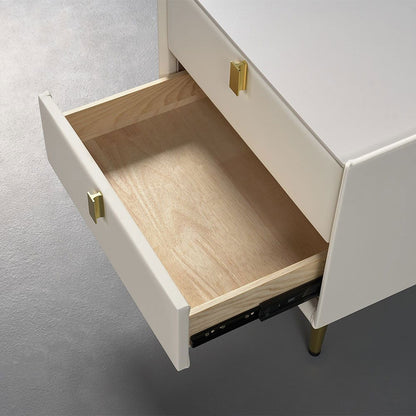 Modern 2 Drawers PU Leather Bedside Table Nightstand with Gold Metal Legs - 