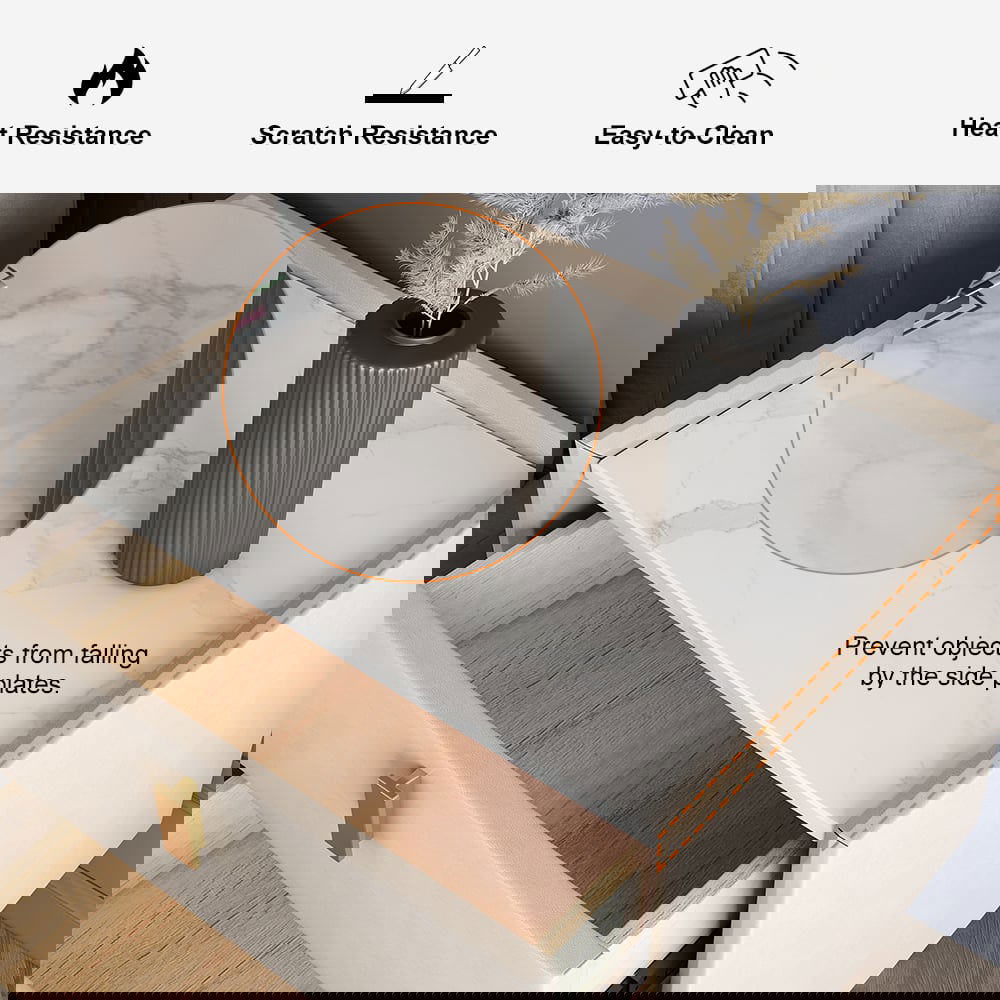 Modern 2 Drawers PU Leather Bedside Table Nightstand with Gold Metal Legs - 