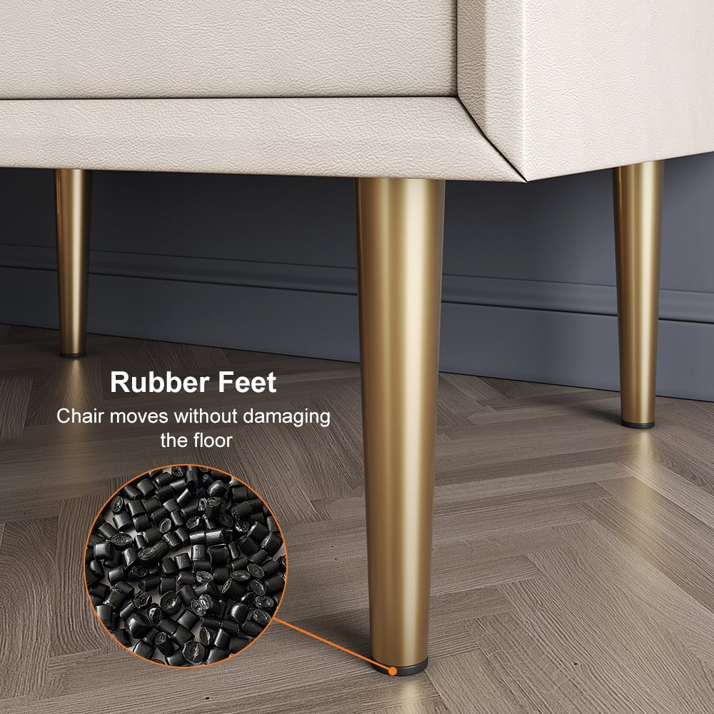 Modern 2 Drawers PU Leather Bedside Table Nightstand with Gold Metal Legs - 