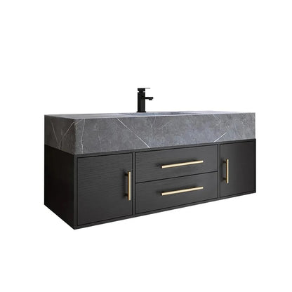 Modern 39" Floating Black Bathroom Vanity Stone Top Wall Mounted Bathroom Cabinet - 