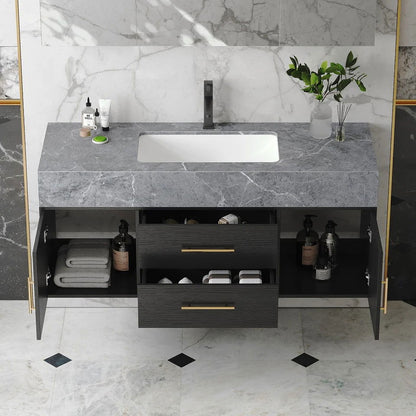 Modern 39" Floating Black Bathroom Vanity Stone Top Wall Mounted Bathroom Cabinet - Homary