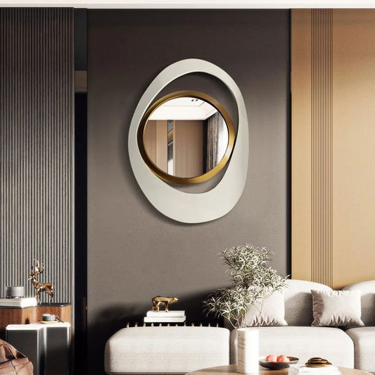 Modern 4-Piece 600mm Large White & Gold Abstract Geometry Wall Mirror Decor Living Room - 