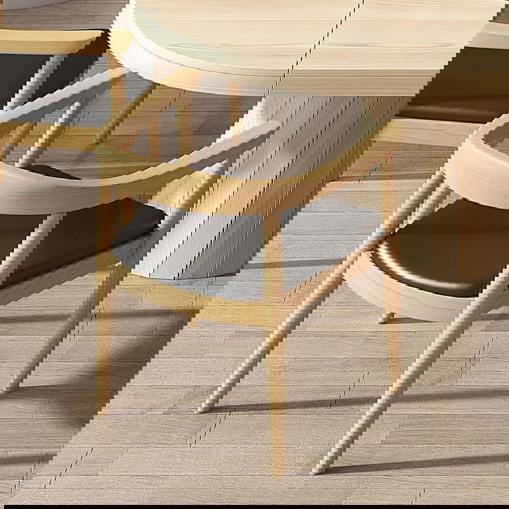 Modern 4-Piece Curved Back Dining Chair Upholstered Leather Natural Wooden Armchair - 