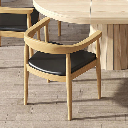 Modern 4-Piece Curved Back Dining Chair Upholstered Leather Natural Wooden Armchair - 