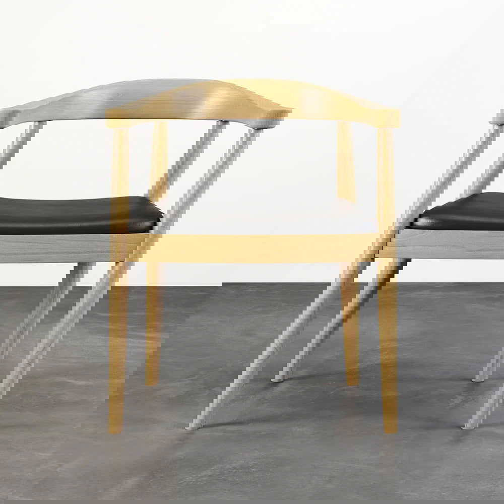 Modern 4-Piece Curved Back Dining Chair Upholstered Leather Natural Wooden Armchair - 