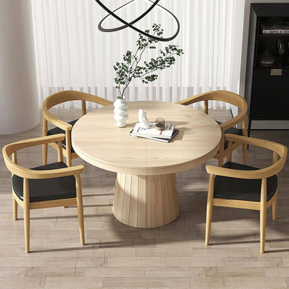 Modern 4-Piece Curved Back Dining Chair Upholstered Leather Natural Wooden Armchair - Homary
