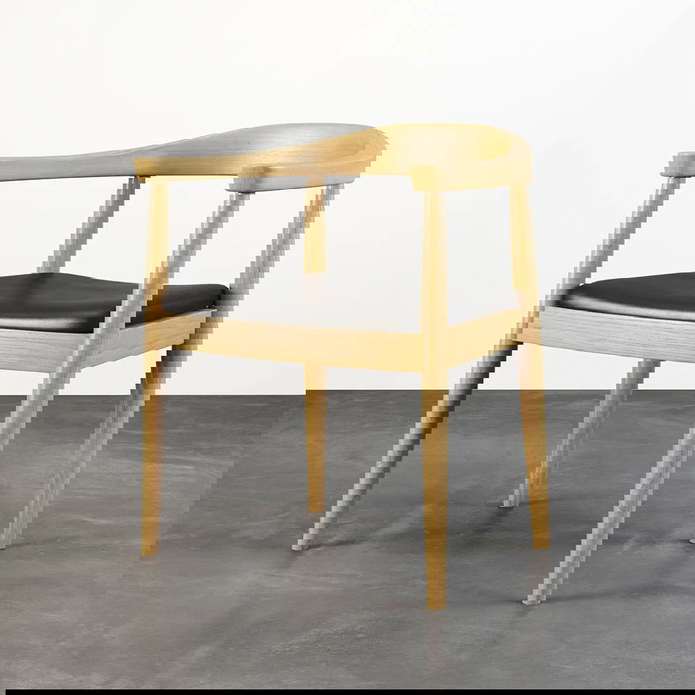 Modern 4-Piece Curved Back Dining Chair Upholstered Leather Natural Wooden Armchair - Homary