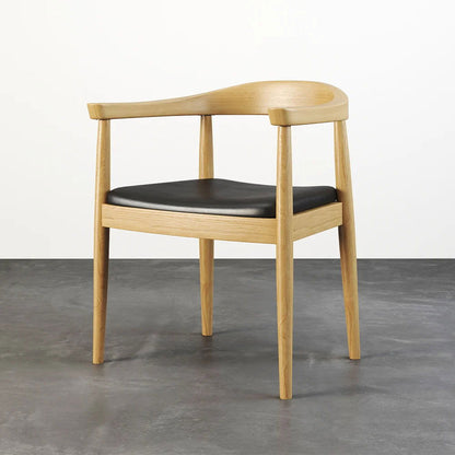 Modern 4-Piece Curved Back Dining Chair Upholstered Leather Natural Wooden Armchair - Homary