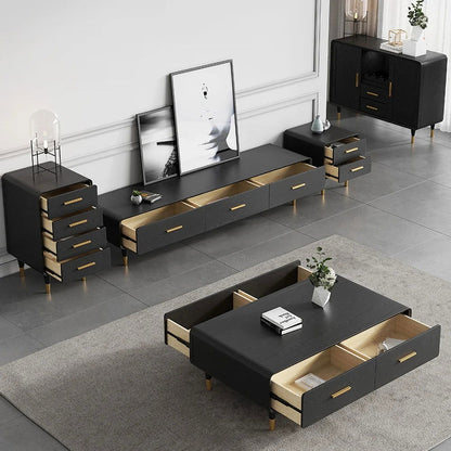Modern 63 Inch Black TV Stand Rectangle Media Stand Wood TV Console with 3 Drawers - 