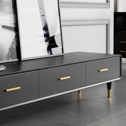 Modern 63 Inch Black TV Stand Rectangle Media Stand Wood TV Console with 3 Drawers - 