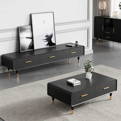 Modern 63 Inch Black TV Stand Rectangle Media Stand Wood TV Console with 3 Drawers - Homary